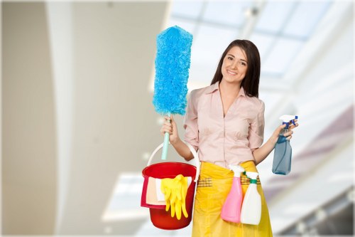 Carpet cleaning team preparing safely with protective equipment