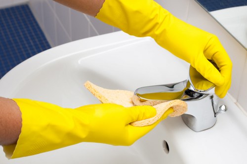 Professional carpet cleaner working safely in a property